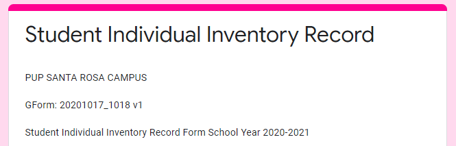 Student Individual Inventory Record